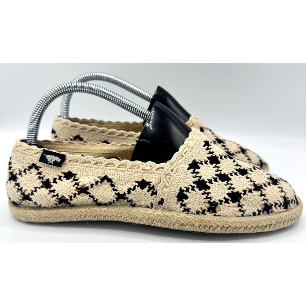 Rocket Dog Crochet Espadrille Flats Womens 7.5 Cream Black Slip On Boho Shoes